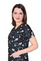 Unisex Black Planet Pattern Cotton Master Lycra Doctor Nurse Scrubs Single Top Uniform - 2
