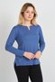 Women's Long Sleeve Blouse with Chain Buckle on the Collar and Side Slits 24014 Indigo - 2