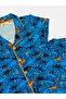 Boys' 100% Cotton Dinosaur Patterned Blue Shirt Collar Buttoned Short Sleeve Seasonal Pajama Set - 3