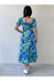Women's Floral Patterned Chest Gimp Midi Length Summer Dress Orange, Blue - 5