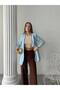 Women's Baby Blue Gathered Blazer Jacket