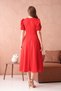 Women's Round Neck Balloon Sleeve Stretchy Scuba Crepe Fabric Midi Length Flared Cut Red Dress 092 - 3