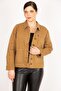 Women's Tan Large Size Gabardine Fabric Front Buttoned Zipper and Pocket Detailed Coat 65n36027 - 8