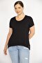 Women's Black Plus Size Bike Collar Short Sleeve Long Back Blouse 65n36549 - 6
