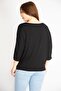 Women's Black Plus Size Crew Neck Capri Sleeve Blouse 65n36315 - 4