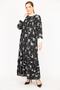 Women's Black Plus Size Woven Viscose Fabric Collar and Sleeve Ribbed Long Dress 65n35966 - 3