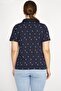 Women's Navy Blue Large Size Cotton Fabric Marine Pattern Polo Collar Short Sleeve Plus Size Blouse 65n36646 - 5