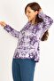 Women's Large Size Purple Batik Printed Sweatshirt 65n34770 - 5