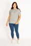 Women's Large Size Gray Camisole Fabric Crew Neck Blouse 65n34804 - 6