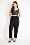 Women's Black Large Size Baggy Cut Side Pocket Viscose Trousers 65n36216 - 4