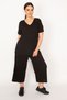 Women's Black Camisole Knitted Elastic Waist Wide Leg Trousers V-Neck Blouse Suit 65N32939 - 4