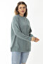 Women's Large Size Green Wool Viscose Fabric Crew Neck Side Slit Tunic 65N37019 - 8