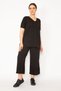 Women's Black Camisole Knitted Elastic Waist Wide Leg Trousers V-Neck Blouse Suit 65N32939