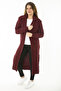 Women's Large Size Claret Red Slit Thick Knitwear Long Cardigan 65N37131