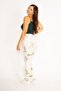 Women's Large Size Beige Cotton Fabric Patterned Leggings Trousers 65n29873 - 3