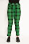 Women's Large Size Green Plaid Patterned Ornamental Zipper Pocket Tights 65n34640 - 5