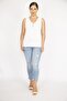Women's Bone Large Size V-Neck Front Ornamental Buttoned Camisole Fabric Tank Top 65n36552 - 5