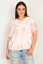 Women's Large Size Salmon Batik Patterned Blouse with Lace Detail at Cuff 65n33289 - 5