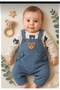 Bear Patterned Baby Boy Jumpsuit 3-Piece Jumpsuit Set (Zıbın Jumpsuit Socks) 3-6-9 Months Baby Outfit