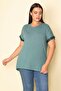 Women's Large Size Green Sleeves Sequin Detailed V-Neck Viscose Blouse 65n28743