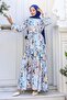 Patterned Hijab Dress Blue 544