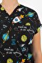 Unisex Black Planet Patterned Master Lycra Doctor Nurse Scrubs Uniform Set - 8
