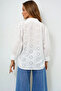 Women's White Mandarin Collar Balloon Sleeve Embroidered Woven Blouse Prmx13427 - 5
