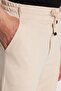 Men's Slim Fit Cotton Tie Waist Side Pockets Folded Leg Jogger Beige Trousers - 2
