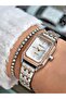 Ferrucci̇ Square Stone Rose Silver Metal Woman Wristwatch