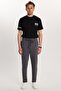 Men's Slim Fit Cotton Tie Waist Side Pockets Folded Leg Jogger Anthracite Trousers - 3