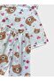 Girl's Cotton White Teddy Bear Patterned Short Sleeve Shorts Summer Pajama Set - 4