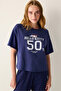 Sanrio Printed Navy Blue Crew Neck T-Shirt
