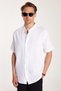 Men's Relax Fit Comfortable Cut Oversized 100% Cotton Muslin Fabric Short Sleeve Sport Court Collar White Shirt