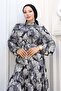 Patterned Hijab Dress Black 559 - 2
