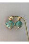 Mussel Figured Pearl Detail Green Earrings