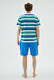 Blue Striped Crew Neck Men's Shorts Pajama Set - 5