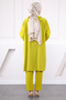 Oil Green Hooded Striped Tunic Pants Suit - 3