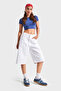 Women's White Color 5S5-2 Maxi Length Elastic Waist 100% Cotton Non-Exposed Denim Bermuda Shorts