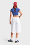 Women's White Color 5S5-2 Maxi Length Elastic Waist 100% Cotton Non-Exposed Denim Bermuda Shorts - 4
