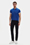 Regular Fit Cobalt Blue Pique Textured 100% Cotton Non-Curling Polo Collar Embroidered T-Shirt - 6
