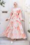 Patterned Hijab Dress Salmon 558 - 5