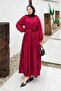 Pleated Poplin Dress Burgundy