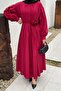 Pleated Poplin Dress Burgundy - 3