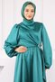Emerald Green Satin Dress with Side Buckle Tie - 4