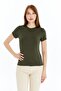 Women's Khaki Round Neck Short Sleeve Viscose Blouse - 5