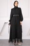 Black Sleeve Tie Belted Evening Dress