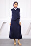 Navy Blue Single Pocket Vest Skirt Suit - 2