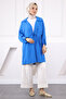 Cobalt Blue Double Breasted Collar Shirred Jacket - 2