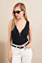 Women's Black Zippered Camisole Blouse Ey3106 - 4