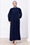Buttoned Front Eva Hijab Dress Navy Blue Hm2757 - 3